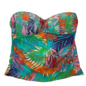 LA BLANCA Women’s Size 12 Multi Rainbow Palm Bandeau Tankini Top NO STRAP